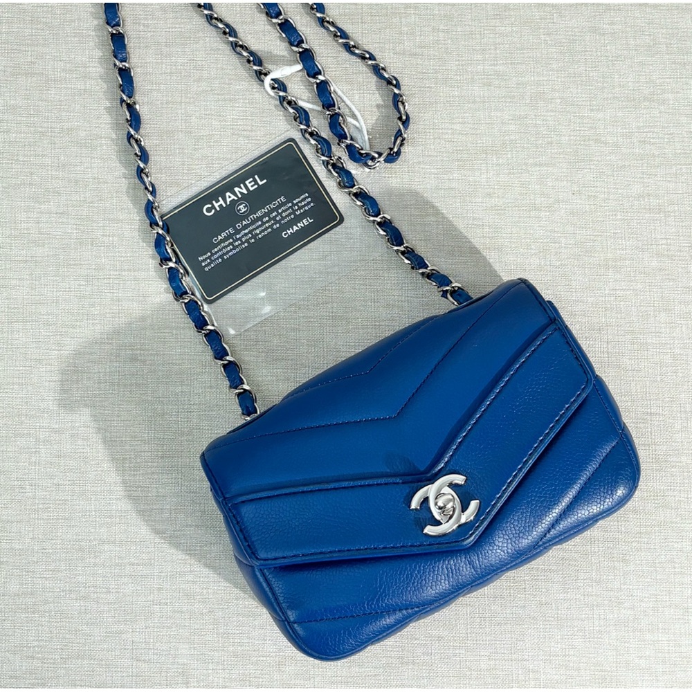 Chanel Blue Caviar Chevron Mini Rectangular Shw - image 4